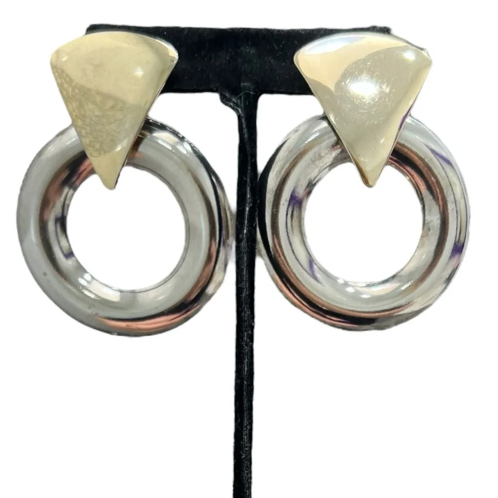 VINTAGE 1980'S GOLD & SILVER DOOR KNOCKER EARRINGS